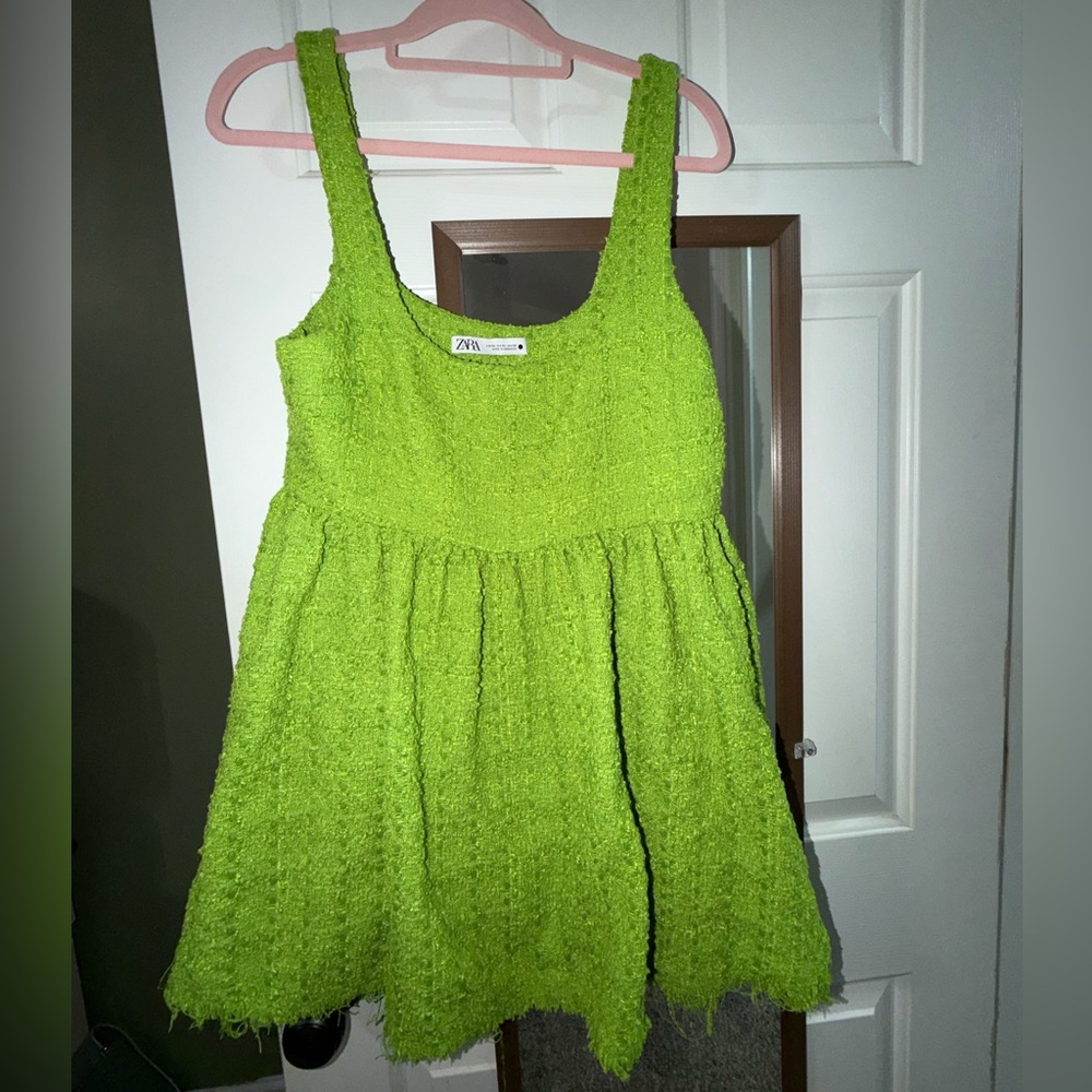 Zara Neon Green Textured Knit Dress